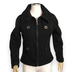 SUGARFLY Black Wide Collar Cropped Zip Front Jacket Oversized Buttons